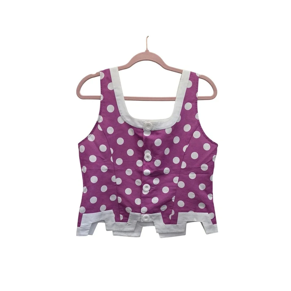 Tyler Böe Linen Cotton Polka Dot 2 Piece Set Womens 10 Vest Wide Leg Pants Pink